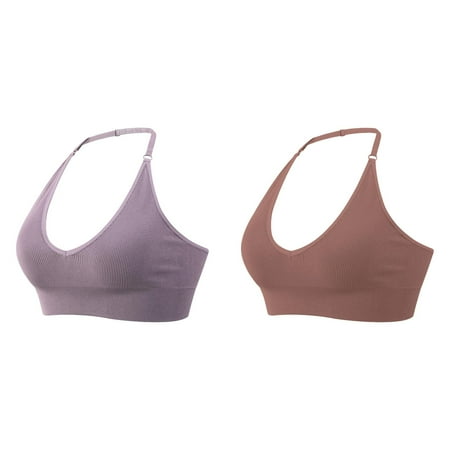 Lojoutye 2 Pack( 1PCS & Brown 1PCS) Multipack Women s Halterneck Sports Bra Tan Bra Backless Deep V Neck Bra s for Women Sports Bustier Padded Gym Push Up Bra Backless Adjustable Straps