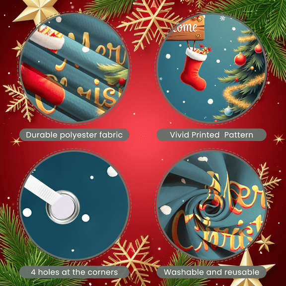 Decorative Design Merry Christmas Banner Festive Bells Decorative Ribbon Holiday for Christmas Party Celebration Indoor Decoration