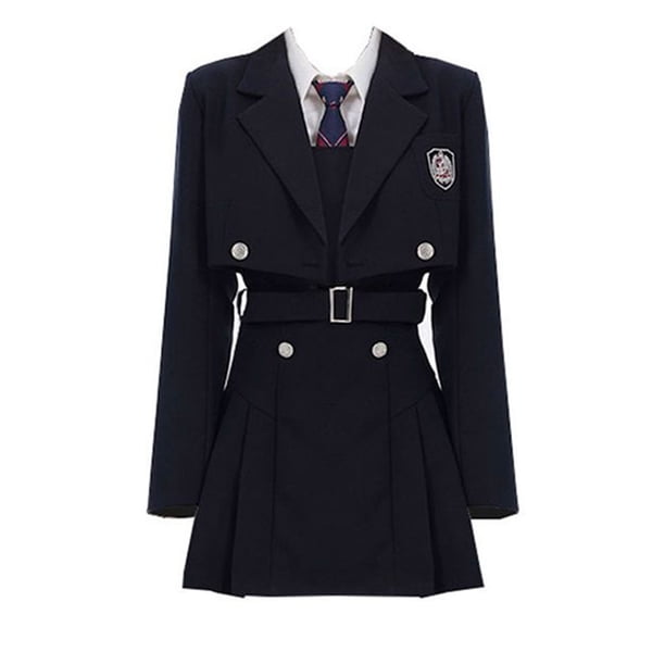 Conjunto de 2 piezas de estilo universitario para mujer, chaqueta, vestido, falda con cinturón, ropa de calle, abrigo informal Harajuku BF, primavera y otoño, novedad de 2024