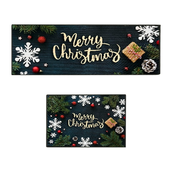 Lilixerw 2 PCS Merry Christmas Kitchen Rugs,Xmas Theme Non-Slip Washable Kitchen Floor Mat,Decorative Christmas Kitchen Mats