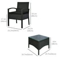 thumbnail image 3 of Outsunny 3 Pieces Wicker Patio Furniture Set, Rattan Bistro Set with Coffee Table and Cushions, Outdoor Conversation Set for Garden, Porch, Balcony, Black, 3 of 10