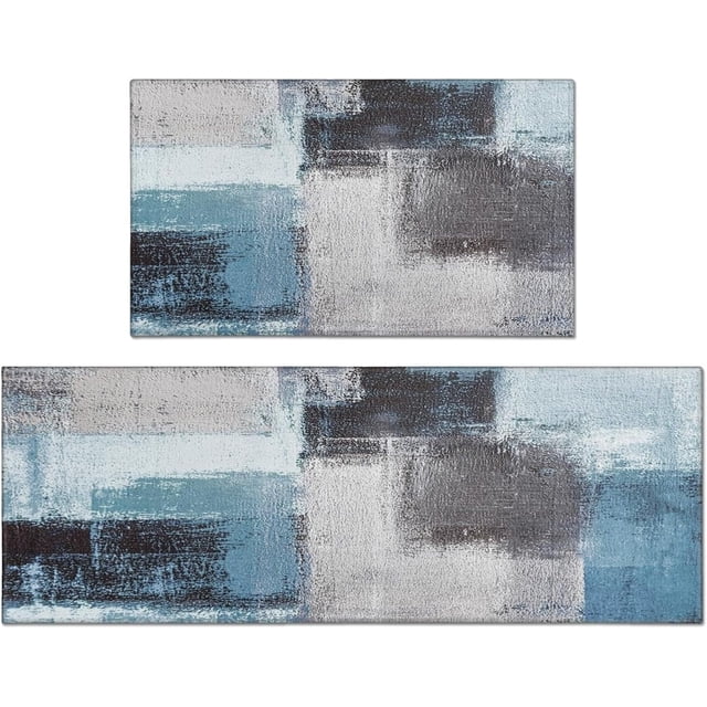 Bule Kitchen Mats for Floor Set of 2,Farmhouse Mats for Kitchen Floor, Comfort Standing Vintage Kitchen Rugs and Mat, Non-Slip Rug, 17'''' X 47'''' + 17'''' X 30''''