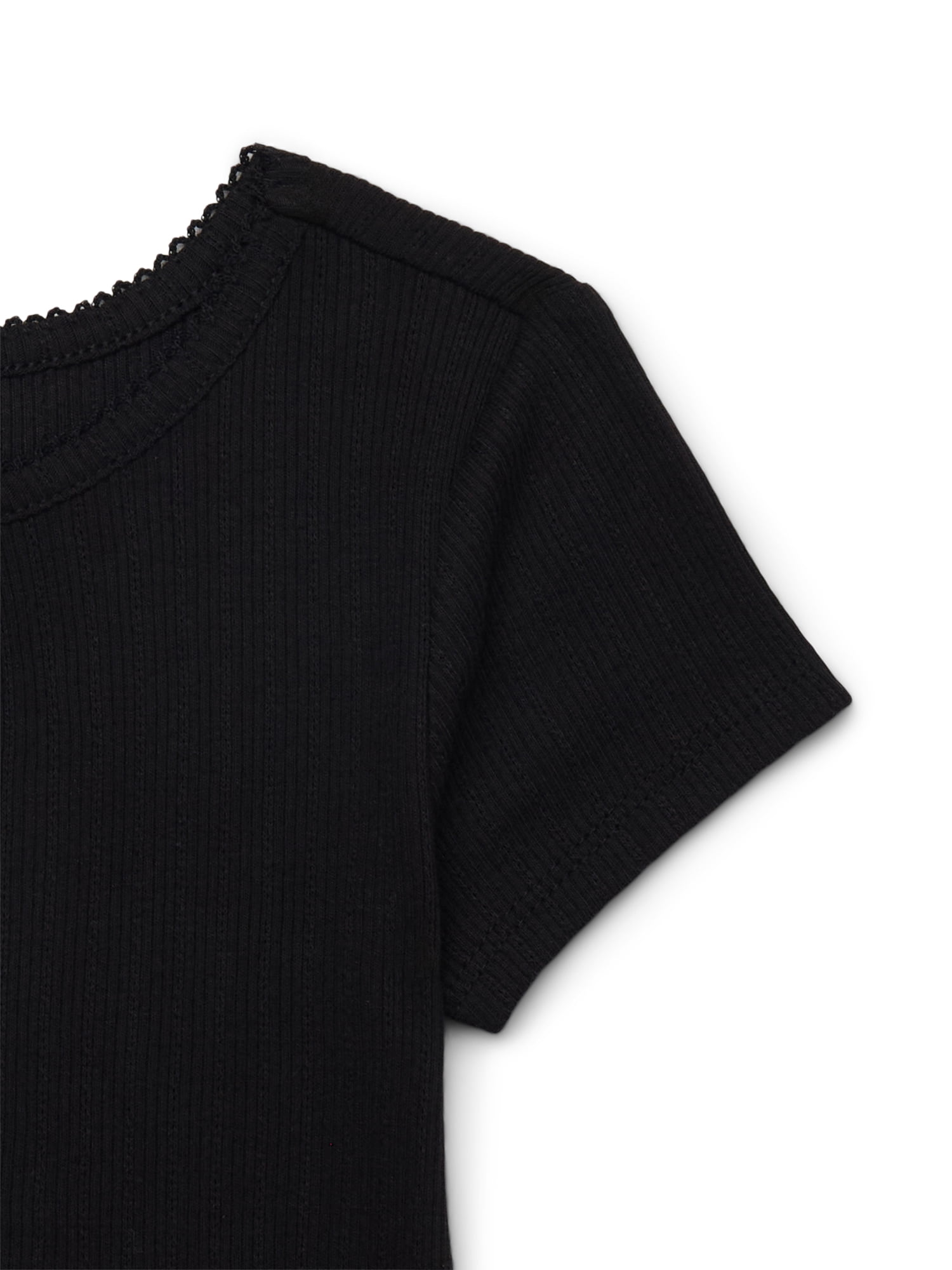 Wonder Nation Girls Ribbed Pointelle Keyhole T-Shirt, Sizes 4-18 & Plus