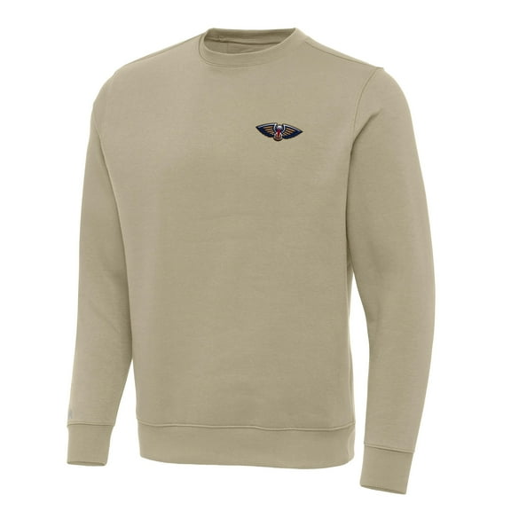 Men's Antigua Khaki New Orleans Pelicans Victory Crewneck Pullover Sweatshirt