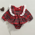 thumbnail image 2 of ITFABS Girl Ruffle Playsuit, Plaid Pattern Long Sleeve Square Collar Romper, 2 of 7