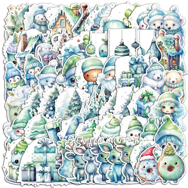 Pegatinas navideñas vintage azules, 50 unidades, retro, de Papá Noel