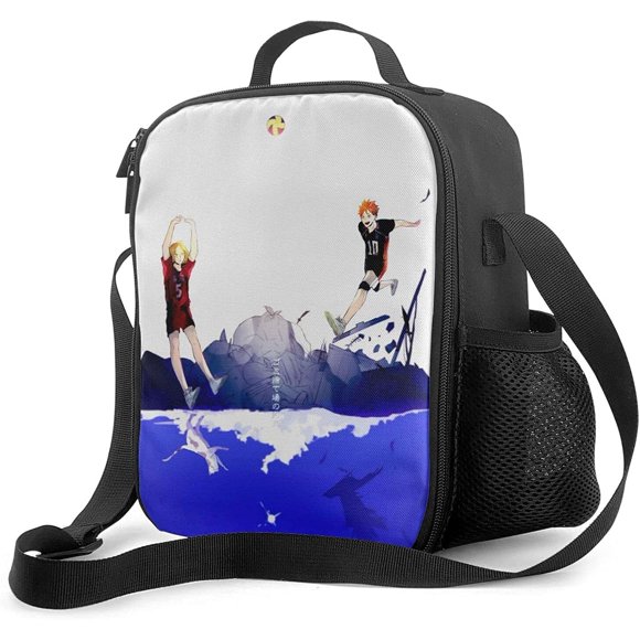 Anime Haikyuu Hinata Shoyo Portable Lunch Box with Padded Insulated Liner Lunch Bag Thermal Cooler Reusable Warm Food Storager wiht Shoulder Star