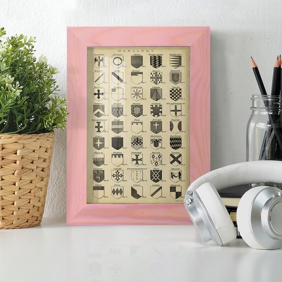 Vintage Heraldry I -Framed Print w/glass-Sunset Pink
