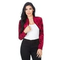 thumbnail image 3 of Fashion Secrets Women's Collarless Velvet Velour Bolero Shrug Cardigan (Medium, Burgundy Red), 3 of 5