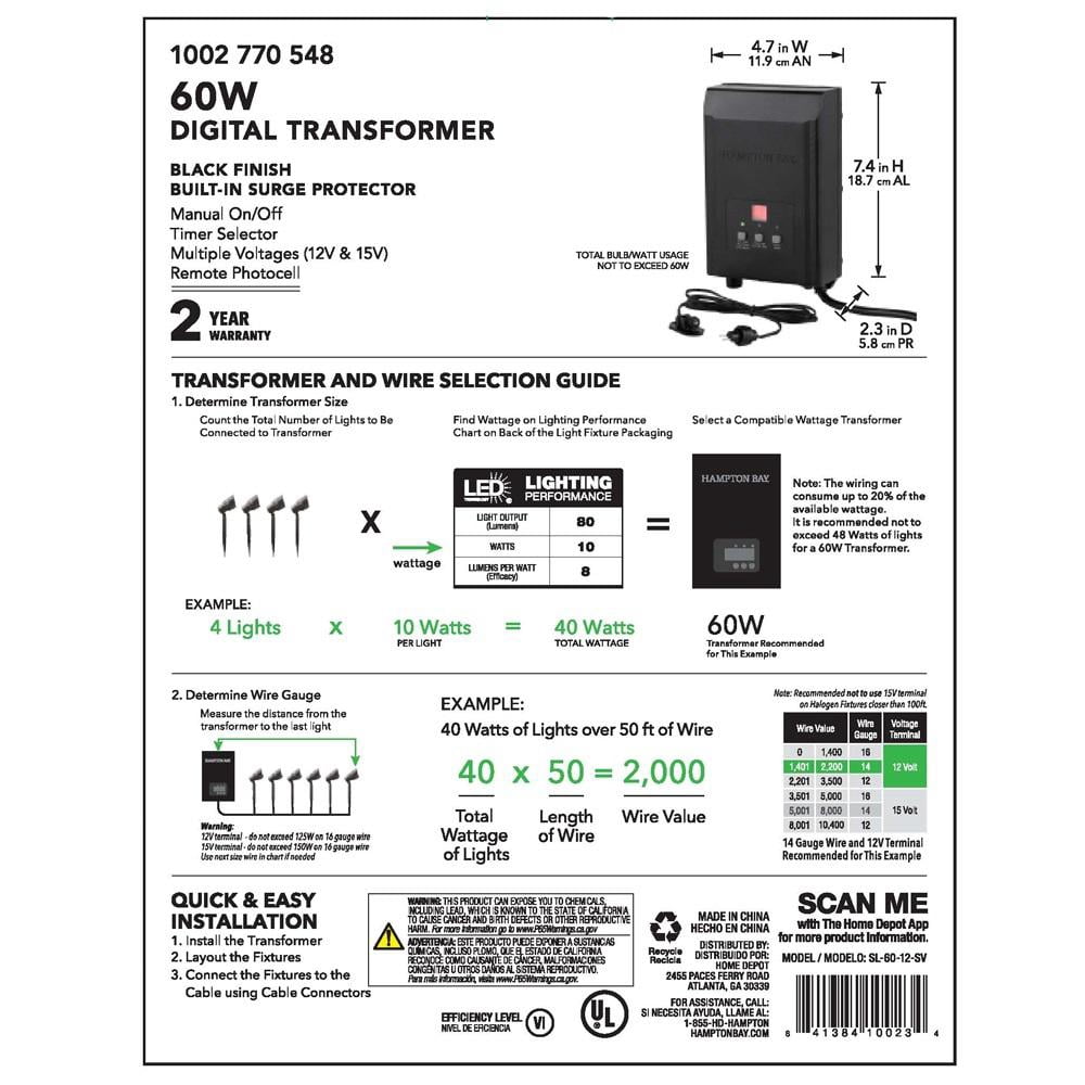 Hampton Bay Transformer 600W Manual – GMUW