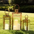 thumbnail image 3 of Set of 3 12/15/19 inch Metal Lanterns with Tempered Glass (Rose Gold), 3 of 6