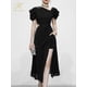 thumbnail image 2 of H Han Queen-Vestidos acampanados divididos para mujer, Vestido de media pantorrilla ajustado OL, Vestido de fiesta informal de trabajo, Vestido elegante de oficina para mujer, 2 of 4