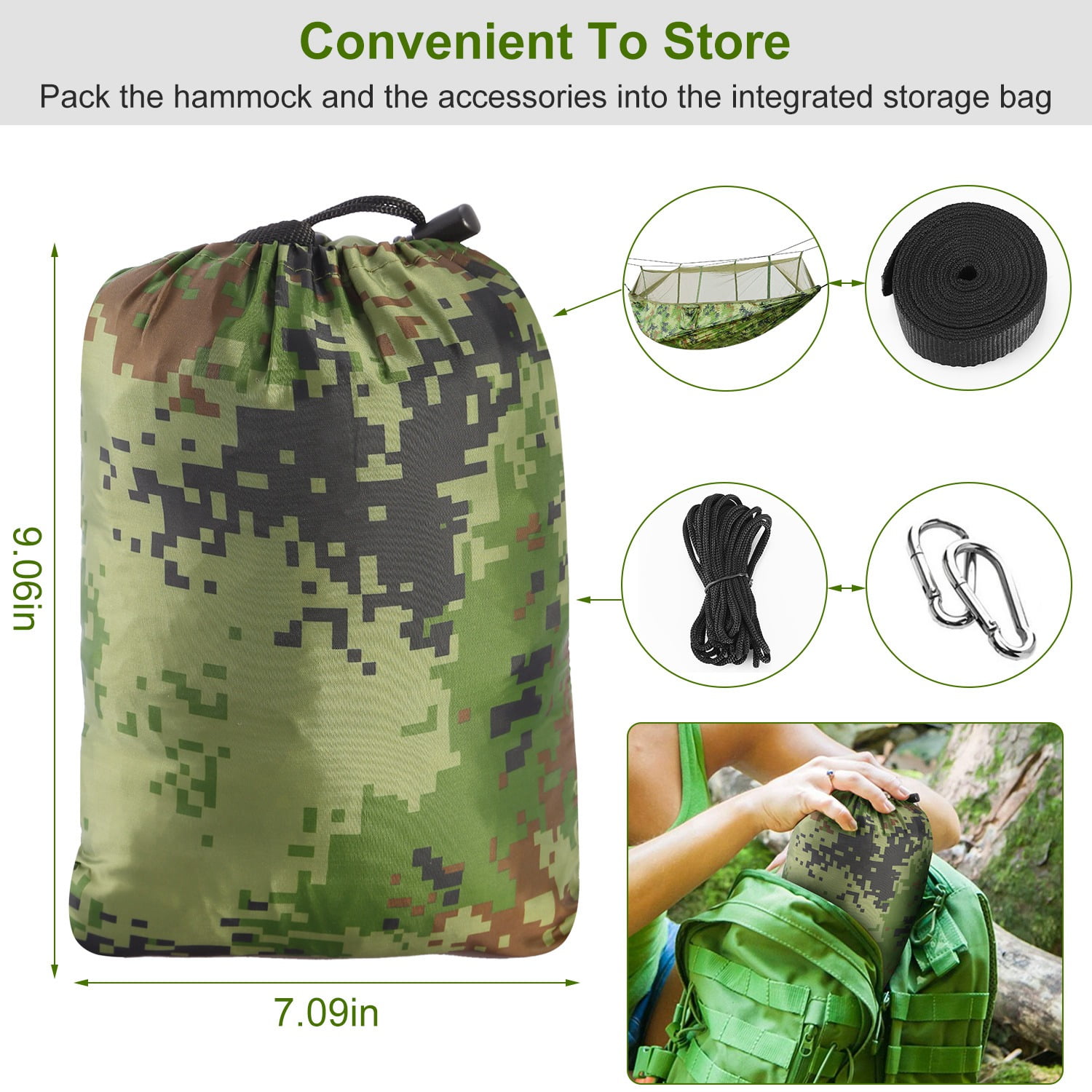 102x55in Camping Hammock TeqHome 2 Person Hammock Tent with Strap Hook Carry Bag for Outdoor Hiking Survival Travel Camouflage