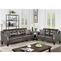 JERFIT Modern Gray Faux Leather Sofa and Loveseat Set for Living Room, 2-Piece Upholstered Furniture
