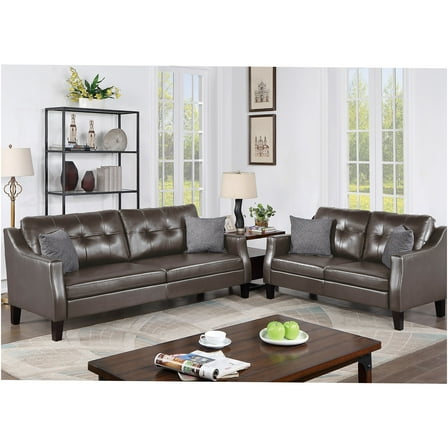 JERFIT Modern Gray Faux Leather Sofa and Loveseat Set for Living Room, 2-Piece Upholstered Furniture