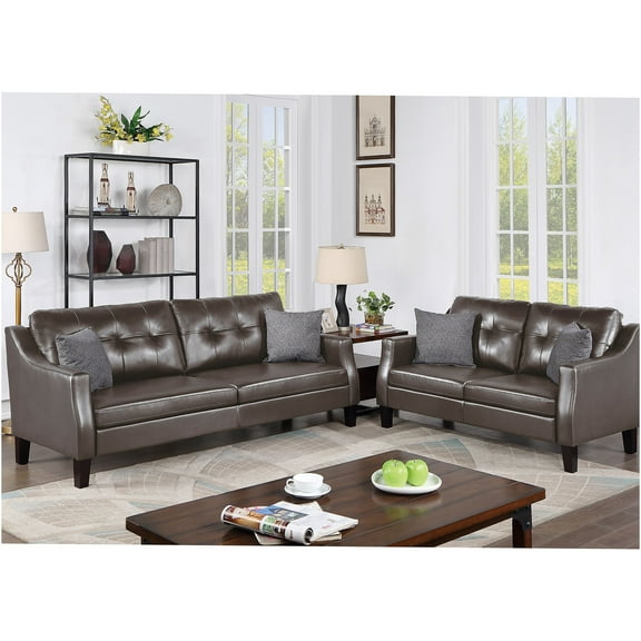 JERFIT Modern Gray Faux Leather Sofa and Loveseat Set for Living Room, 2-Piece Upholstered Furniture