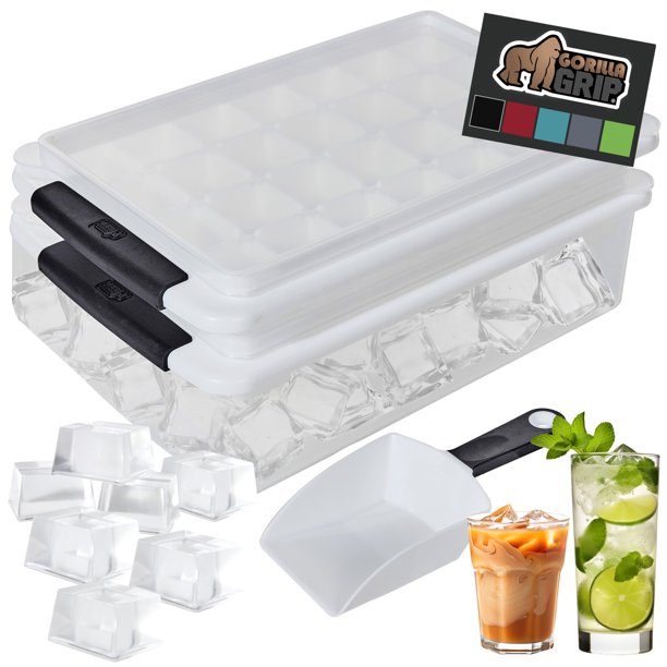 Juego de bandejas y cubos para cubitos de hielo GORILLA GRIP, apilables, color negro