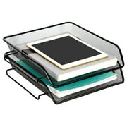 LeCeleBee Desk Paper Organizer File Tray,2 Tier Stackable Desktop Letter Tray Paper Storage Holder, Desktop Tray Rack for Home Office School Stacking Supports - Black
