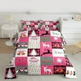 thumbnail image 2 of Homewish Merry Christmas Child Full Size Comforter Sets, Magic Reindeer Snowman Bedding Comforter Set, Cartoon Pink Patchwork Reversible Bedding Sets, Luxury Bedroom Decor, 3-Piece, 2 of 8