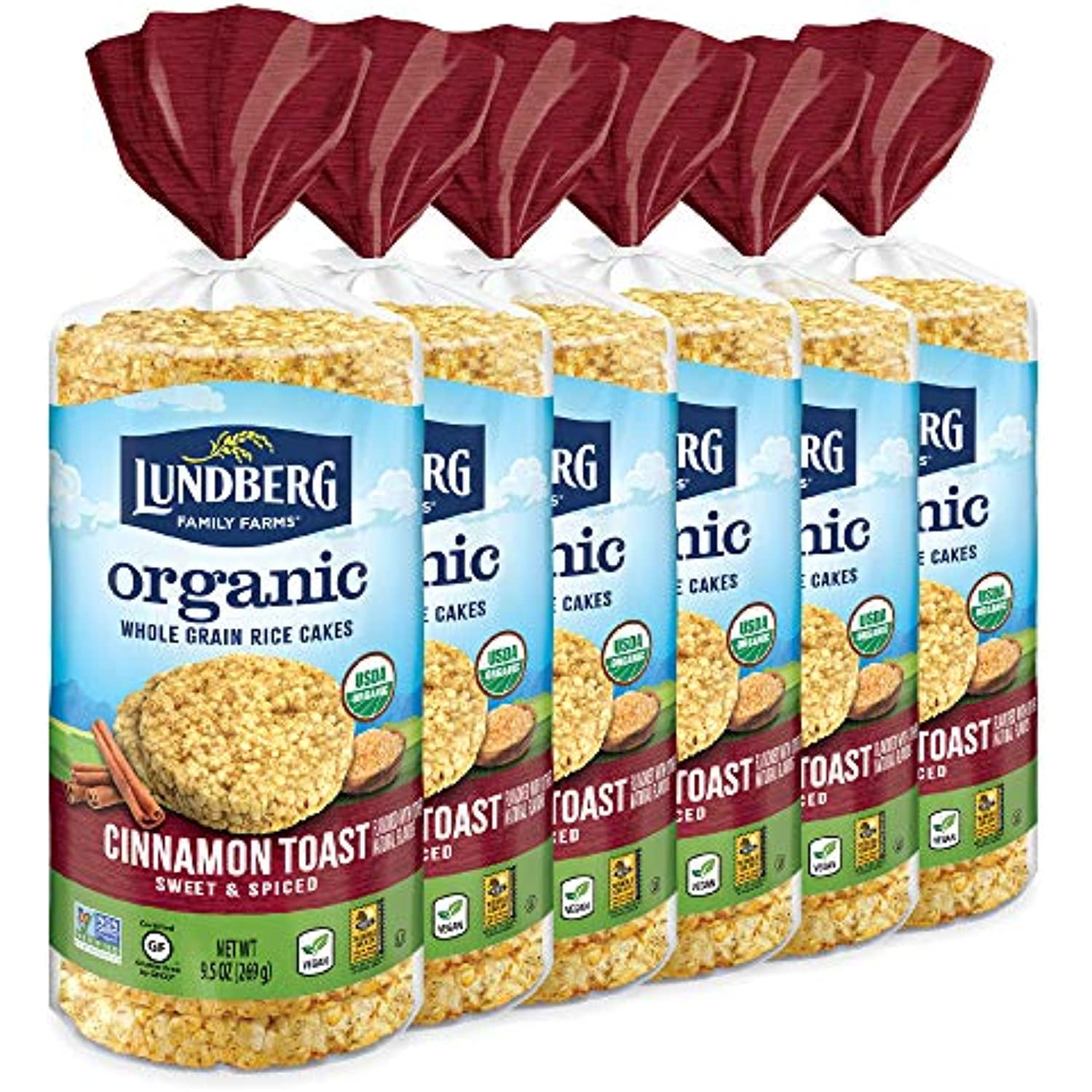Lundberg Organic Brown Rice Cakes, Cinnamon Toast, 9.5 Oz (Pack Of 6 ...