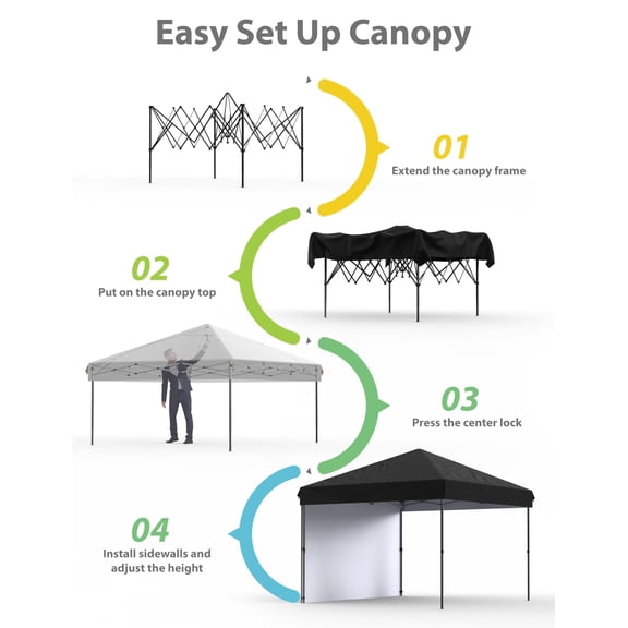 Historyli 10x10FT Heavy Duty Commercial Instant Shelter, Pop Up Canopy Tent with 1 Removable Sidewall, UPF 50 , Black