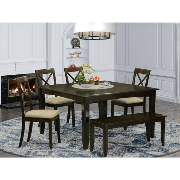East West Furniture Parfait 6-piece Dining Table Set with Bench in Cappuccino