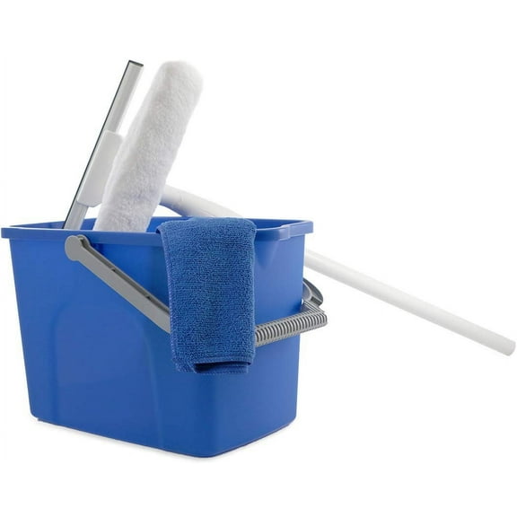 Unger Window Washing Starter Kit with 2-in-1 Microfiber Combi, Collapsible Pole, Microfiber Cloth, and Bucket