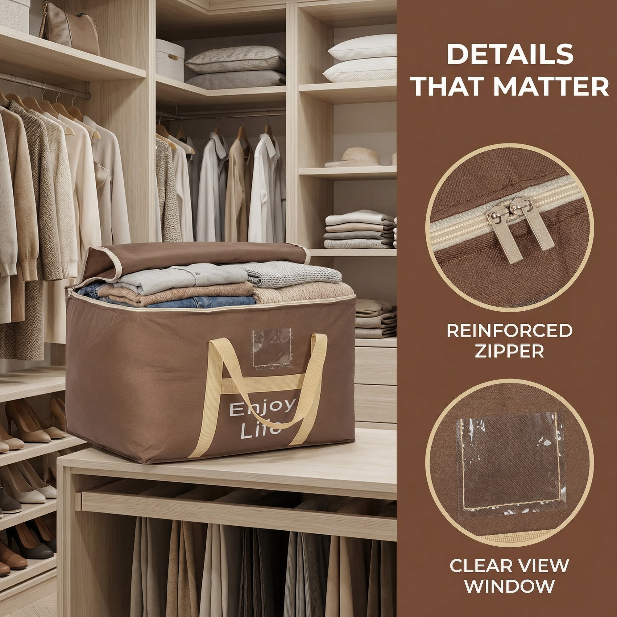 Unique Bargains Foldable Storage Bags for Storing Clothing Dark Brown 13.4"x9.4"x7.5"