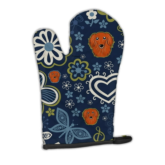 Carolines Treasures BB5065OVMT Blue Flowers Longhair Red Dachshund Oven Mitt Large multicolor