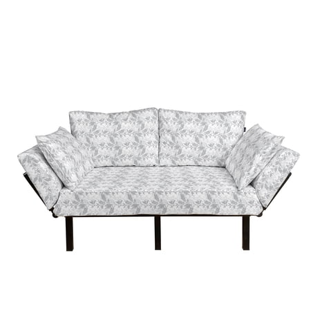 Grey and White Futon Couch  Monochrome Abstract Leaves Rural Field Romantic Natural Pattern  Daybed with Metal Frame Upholstered Sofa for Living Dorm  Loveseat  Grey Pale Grey White  by Ambesonne
