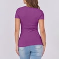 thumbnail image 4 of QASIEATN Sweatshirt for Graceful Ladies Fashion, Short Sleeve Neck Ribbed Knit Casual Tops Tee Summer Slim Basic Shirts, Womens Fall Tops, 4 of 6