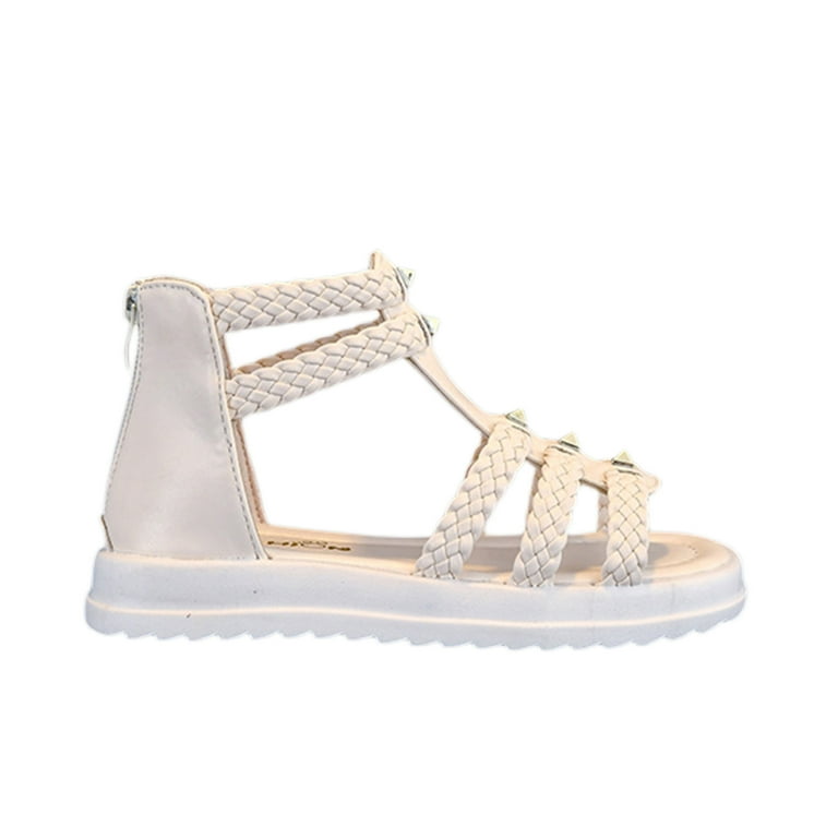 8-9 Years Toddler Girls Gladiator Sandals Little Girl Summer Open Toe Flats Side Zipper Roman Sandal Baby Girl Children S Hollow Princess Shoes Soft