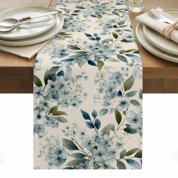 Spring Flowers Table Runner - 48 Inch Long, Kitchen Dining Table Runner Dresser Scarves, Watercolor Floral Leaves Botanical Beige Farmhouse Decor for Coffee Tables Wedding Party Banquet