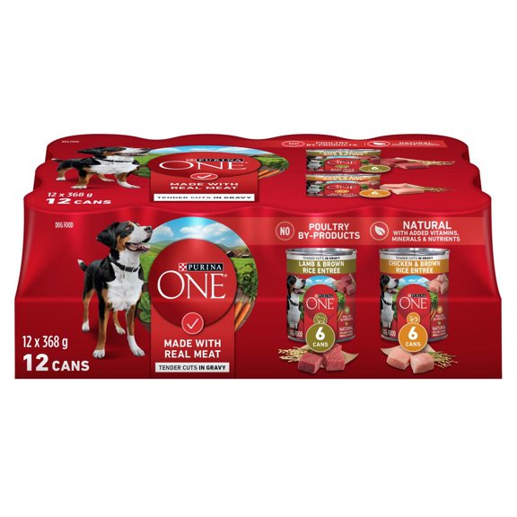 Purina ONE SmartBlend Tender Cuts in Gravy Variety Pack, Wet Dog Food 12 Pack x 368 grams in each can