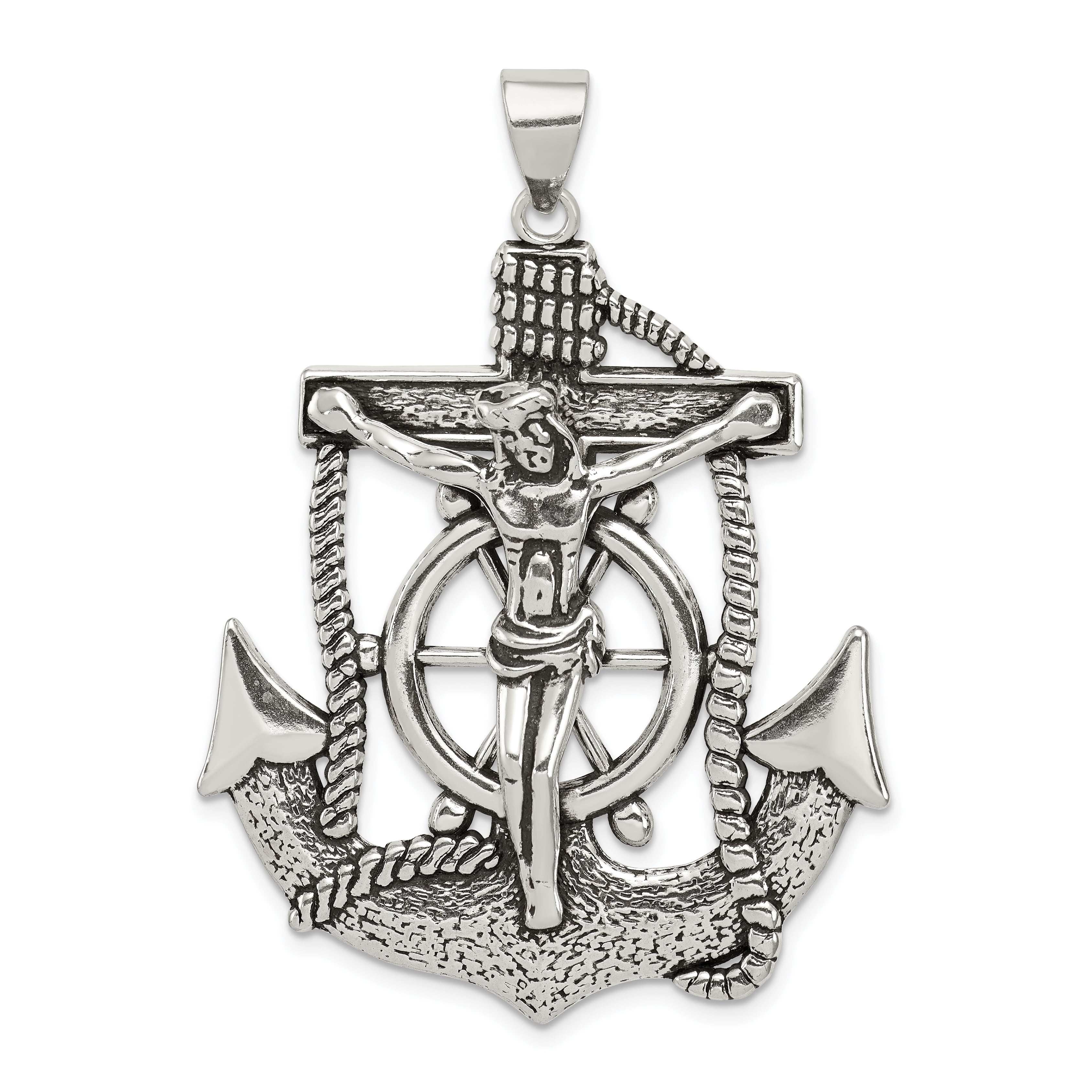 925 Sterling Silver Nautical Anchor Ship Wheel Mariners Cross Religious