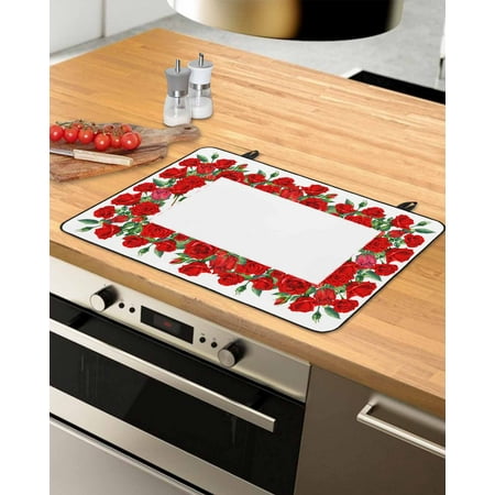 

Red Flowers Valentines Stove Top Covers for Electric Stove Heat Insulation Fireproof Glass Cooktop Cover Counter Top Glass Stove Cover for Prevent Scratches 31 x24 Spring Floral Green Botanical