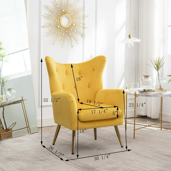 Accent Chairs Sovarol Velvet Button-Tufted Wing Back Accent Chair, Yellow,Leather Accent Chairs