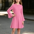thumbnail image 5 of Girls Trendy Ribbed Dresses Flared Long Sleeve Flowy Crewneck Casual Kids Fall Winter Dresses Hot Pink 10, 5 of 8