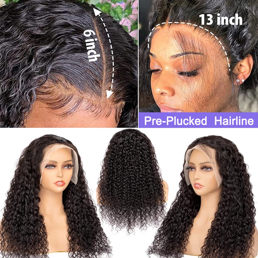 13x6 Lace Front Human Hair Wigs for Black Women Wet Wavy Brazilian Virgin H＿並行輸入品 - 2