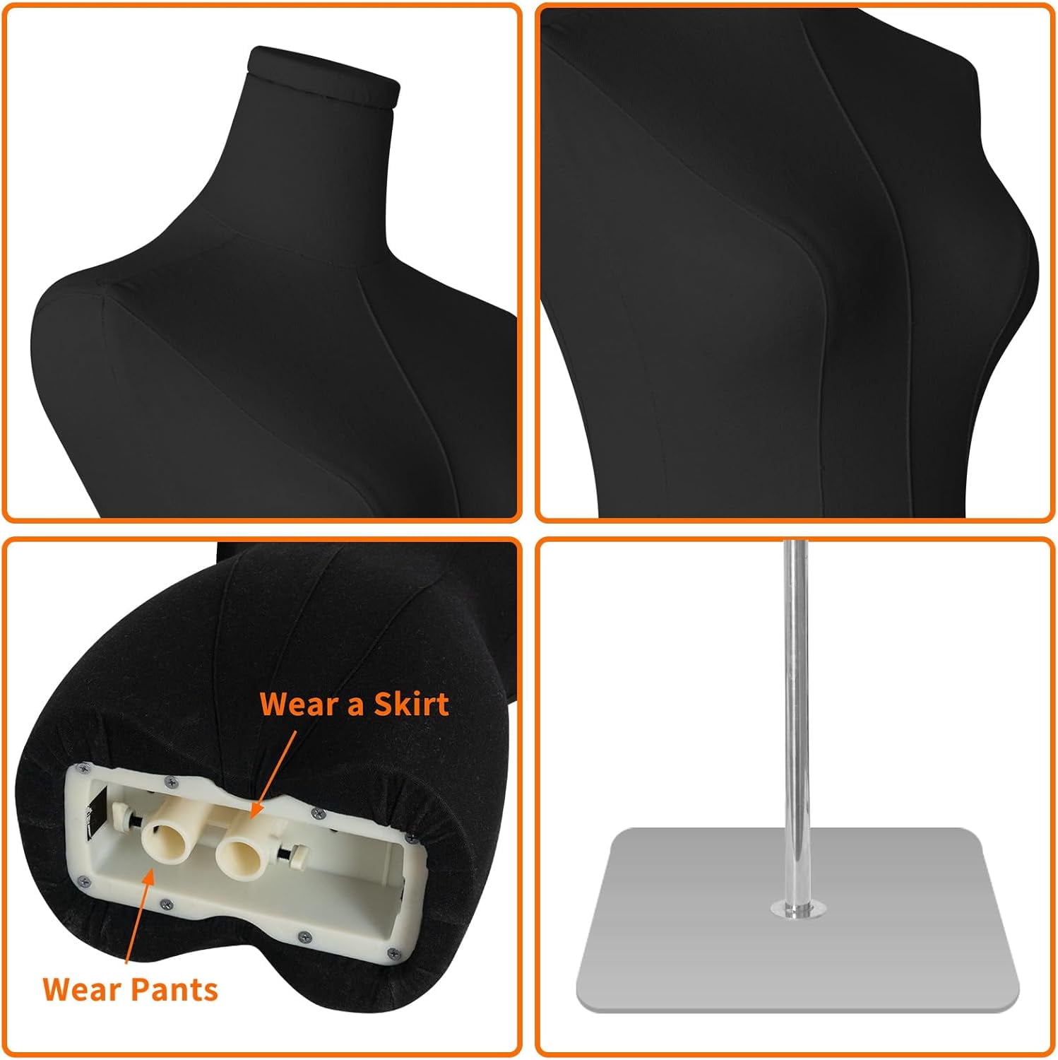 FreeLung Female Mannequin Torso Women Dress Forms, Adjustable Height 50”-70”, Black