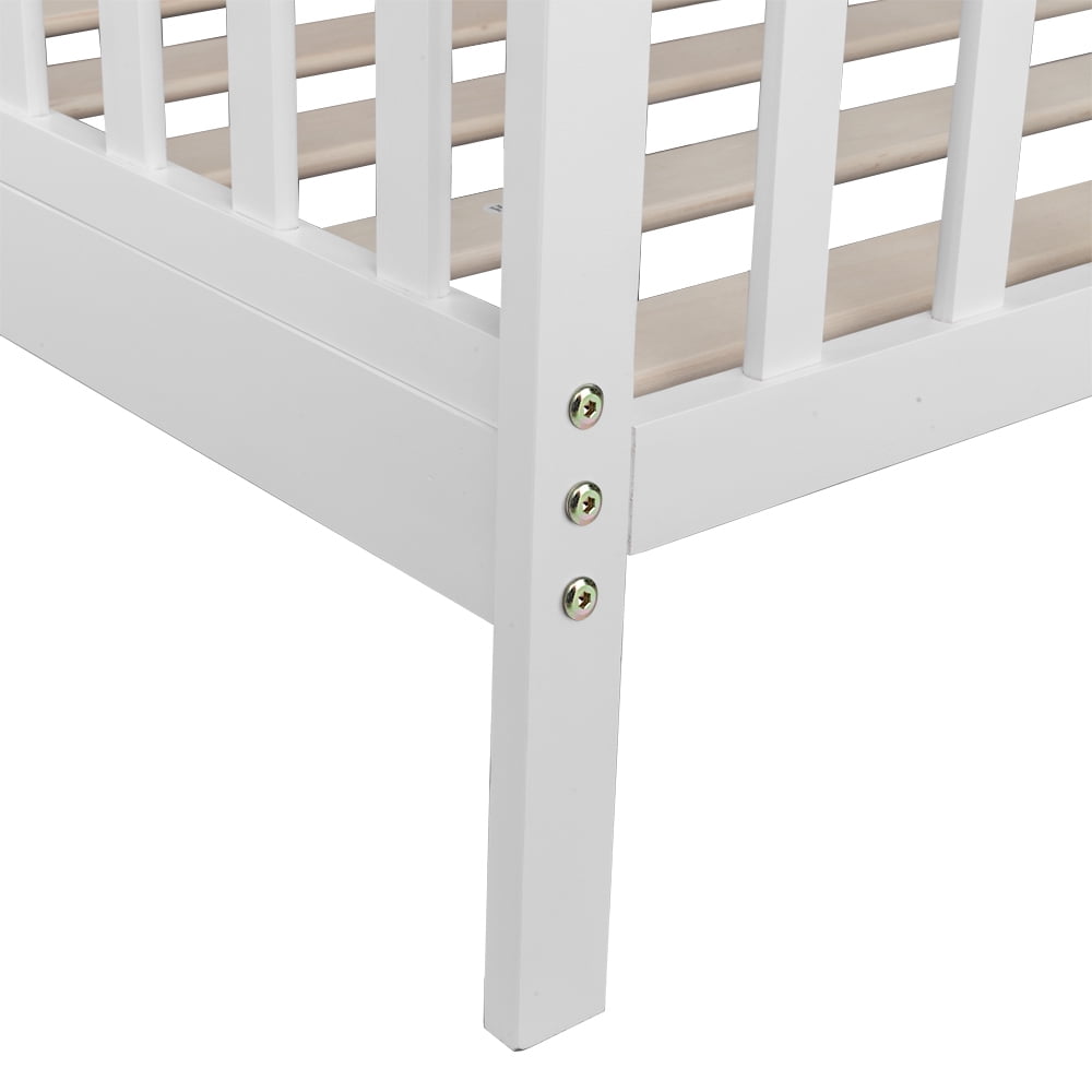 Resenkos Wood Children Toddler Bed Frame with Fence, White