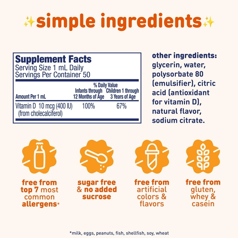 Enfamil Baby Vitamin D-Vi-Sol Liquid Vitamin D Drops, Supports Strong Teeth & Bone Development, 50mL Bottle