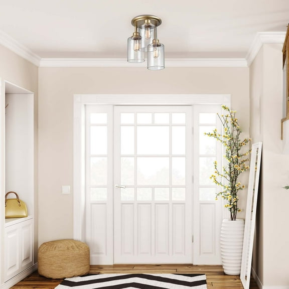 Globe Electric 13" Contemporary 3 Light Matte Gold Flush Mount Lights With Shades