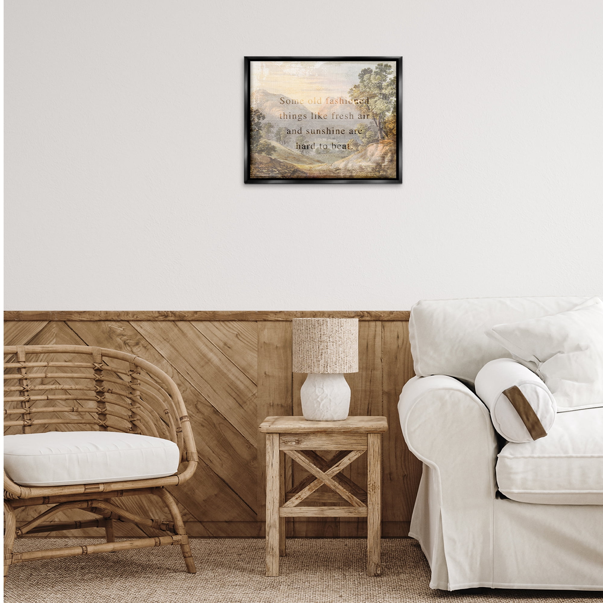 Stupell Industries Fresh Air Sentiment Landscape Landscape & Nature Painting Black Floater Framed Canvas Art Print Wall Art, 21 x 17