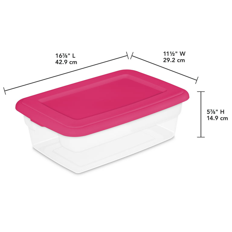 Sterilite 3 Gallon Plastic Storage Box, Pink and Clear, 4 Count 