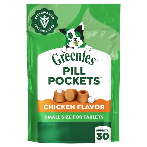 Greenies Pill Pockets for Dogs Chicken Flavor Small Size Soft Dog Treats, 3.2 oz Pouch