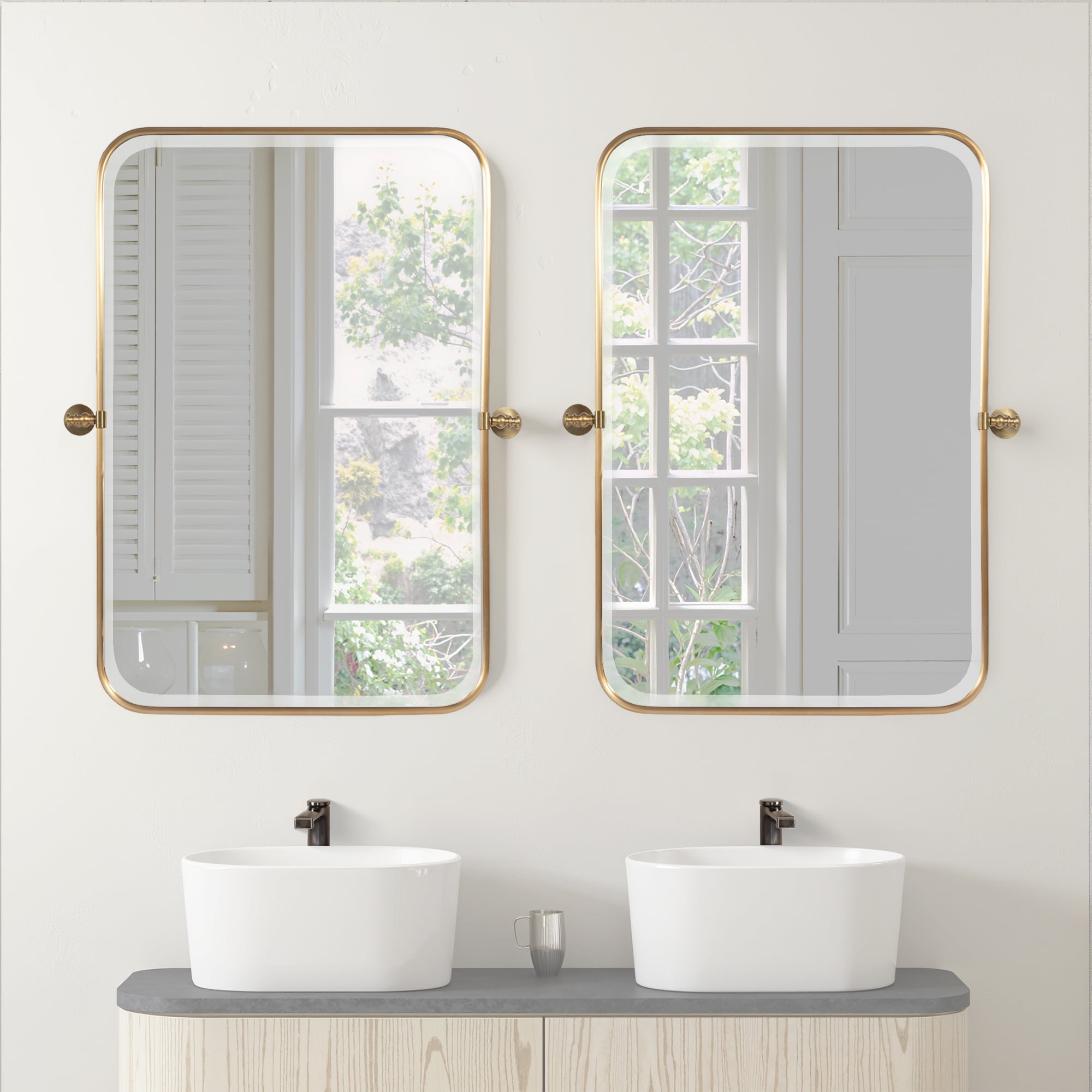 MAYEERTY 32×23in Modern Rectangular Metal Golden Framed Hanging Mirror, Wall-Mounted for Vanity & Sink, Swivel