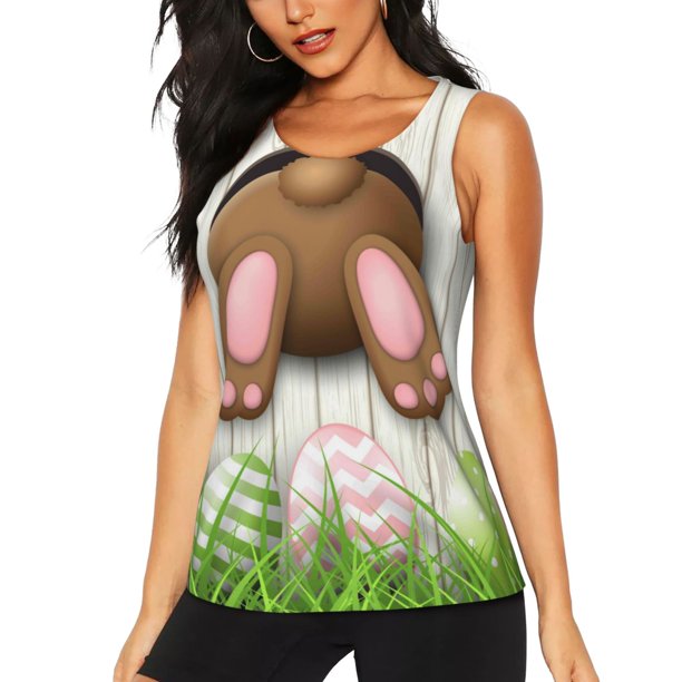 Fotbe Brown Bunny Blusas Sin Mangas para Mujer – Estilo Casual, Corte Suelto, Slim-Fit, Cuello Redondo Deportivo, Tops de Verano para Gimnasio y Yoga-XX-Large