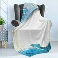 thumbnail image 4 of Ocean Soft Flannel Fleece Throw Blanket, Illustration of Dolphins on Sea Waves with Water Drops Framework Abstract, Cozy Plush for Indoor and Outdoor Use, 60" x 80", Beige Blue Aqua, by Ambesonne, 4 of 5