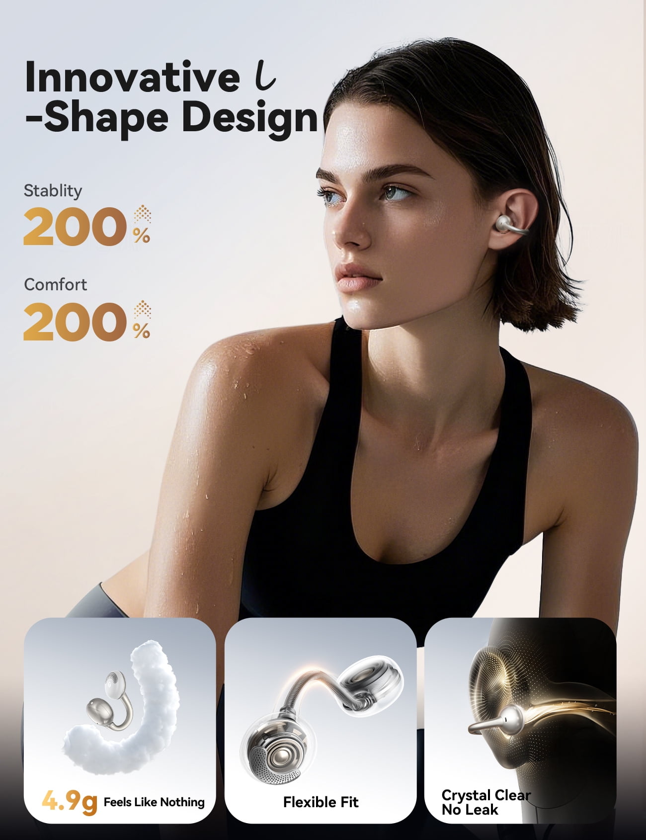 JOYROOM OE3 Open Ear Wireless Earbuds, Ultra-Lightweight Comfortable Clip-on Earbuds, Bluetooth 5.4 Headphones with Full Surface Touch Control, Bass Sound, IPX4 Waterproof Fit for Workout and Daily